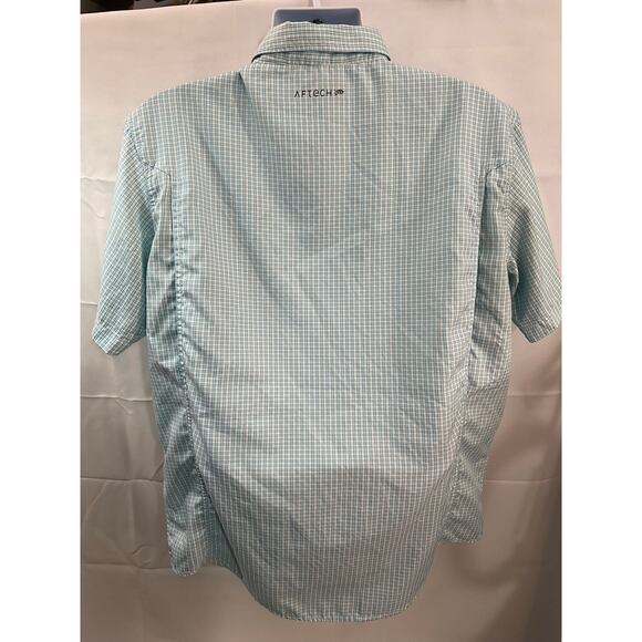 AFTCO Light Blue Plaid Short Sleeve Button-Up Shirt Size Large 100% Polyester - Picture 2 of 9